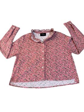FRNCH Paris Ruffled Pink Floral Button-Up Blouse Cropped Long Sleeve Women’s S